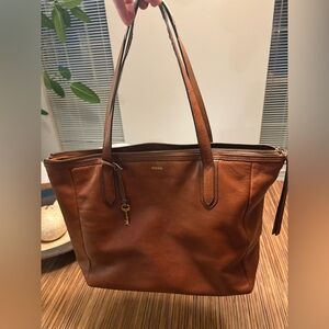 Fossil Tan Leather Tote Bag
